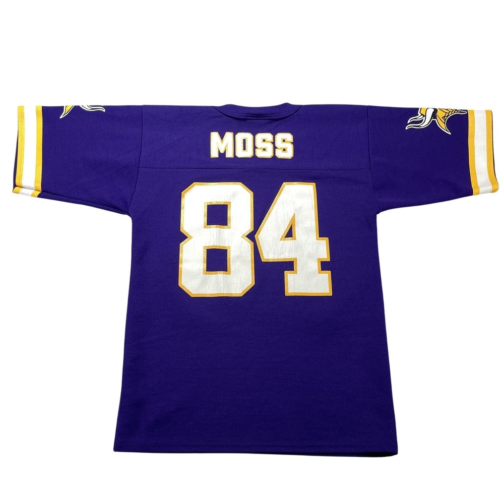 Vintage Minnesota Vikings Jersey Boys Med Purple NFL Moss 84 Logo Athletic 90s